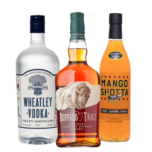 Party Essentials Trio – Wheatley Vodka, Buffalo Trace & Mango Shotta (3 x 750mL
