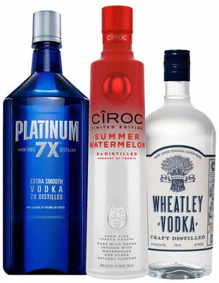 Ultimate Vodka Variety Bundle – Platinum 7X (1.75L), Cîroc Summer Watermelon & Wheatley Vodka (2 x 750mL)